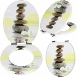 EUGAD WC-Sitz (1-St), Toilettensitz, WC Sitz mit Absenkautomatik, MDF, Holz, Softclose Scharnier Grüne Blätter, Holzfarbe, Lilie, Seestern, Seestern Am Strand, Seestern Sonnenuntergang, Stone, ‎Lila Blume und Stones -EUGAD Verkäufe d5e0df15 3efa 43d9 a9da 682879f8c68b