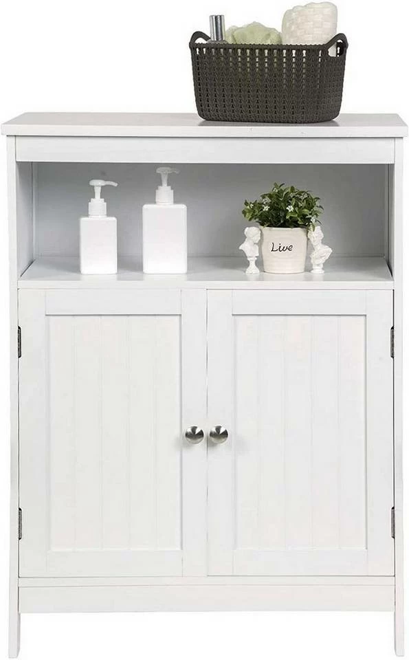 EUGAD Badkommode, Badschrank Beistellschrank, mit Doppeltür, 3 Fächern, MDF, Weiß 10 EUGAD Badkommode, Badschrank Beistellschrank, mit Doppeltür, 3 Fächern, MDF, Weiß – Bild 8