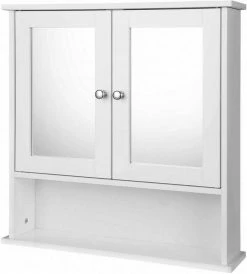 EUGAD Spiegelschrank Hängeschrank mit Ablage mit Ablage Schminkschrank aus Holz 56 x 58 x 13 cm weiß