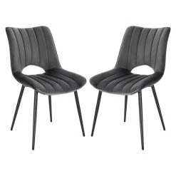 EUGAD Esszimmerstuhl (2 Stück), Küchenstuhl, Polsterstuhl, Wohnzimmerstuhl ohne Armlehne, Metallbeine, Samt, Dunkelgrau Hellgrau, Schwarz