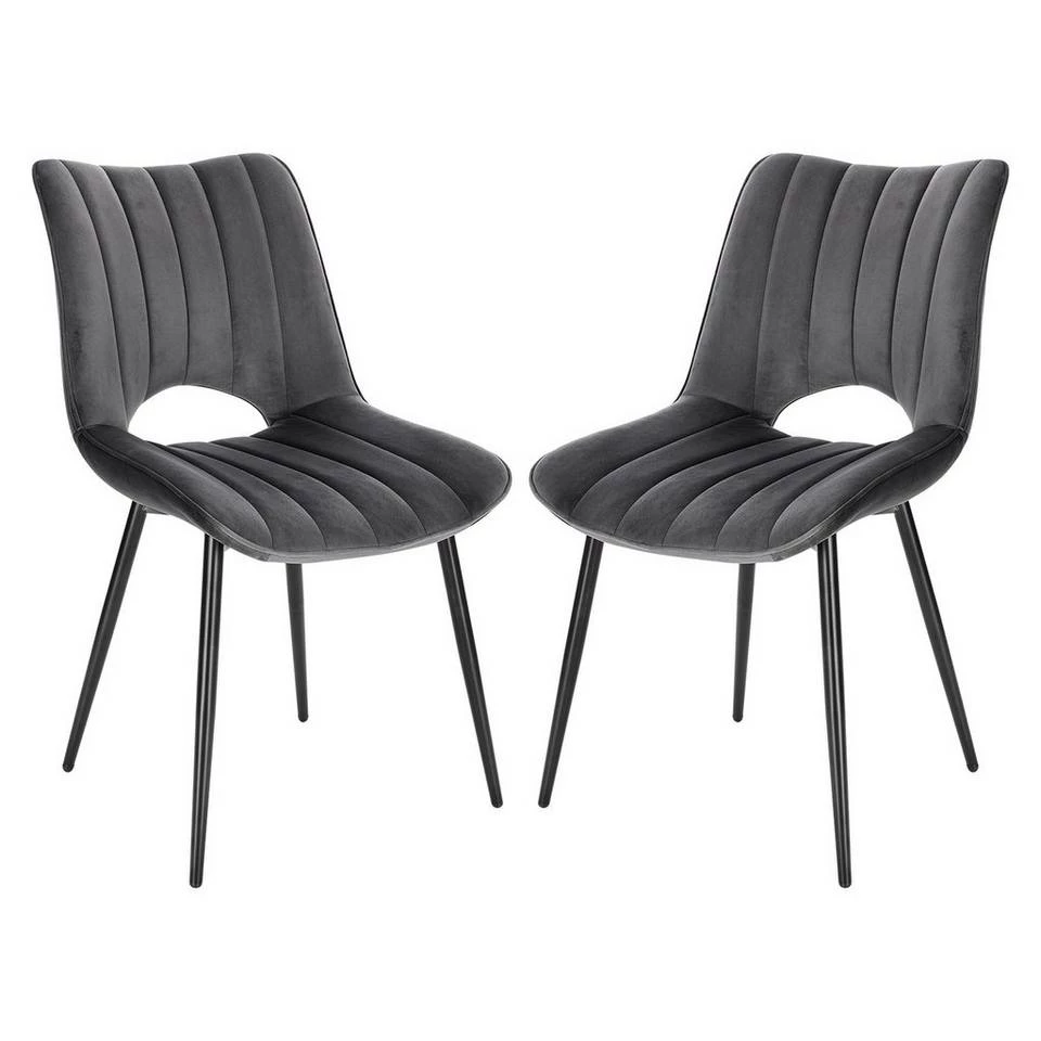 EUGAD Esszimmerstuhl (2 Stück), Küchenstuhl, Polsterstuhl, Wohnzimmerstuhl ohne Armlehne, Metallbeine, Samt, Dunkelgrau Hellgrau, Schwarz 3 EUGAD Esszimmerstuhl (2 Stück), Küchenstuhl, Polsterstuhl, Wohnzimmerstuhl ohne Armlehne, Metallbeine, Samt, Dunkelgrau Hellgrau, Schwarz