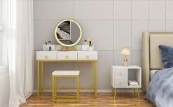 EUGAD Schminktisch (1-St), Schminktisch mit LED-Beleuchtung in 3 Farben, Kosmetiktisch mit Spiegel und Hocker, 5 Schubladen, 100x40x140cm, Modern Kosmetiktisch Weiß Schwarz, Weiß 29 EUGAD Schminktisch (1-St), Schminktisch mit LED-Beleuchtung in 3 Farben, Kosmetiktisch mit Spiegel und Hocker, 5 Schubladen, 100x40x140cm, Modern Kosmetiktisch Weiß Schwarz, Weiß -EUGAD Verkäufe dda6cd57 06fb 45cc bc1c 593a49248c23