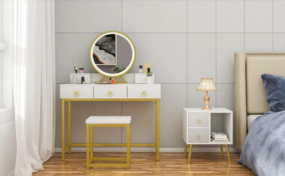 EUGAD Schminktisch (1-St), Schminktisch mit LED-Beleuchtung in 3 Farben, Kosmetiktisch mit Spiegel und Hocker, 5 Schubladen, 100x40x140cm, Modern Kosmetiktisch Weiß Schwarz, Weiß 10 EUGAD Schminktisch (1-St), Schminktisch mit LED-Beleuchtung in 3 Farben, Kosmetiktisch mit Spiegel und Hocker, 5 Schubladen, 100x40x140cm, Modern Kosmetiktisch Weiß Schwarz, Weiß – Bild 9