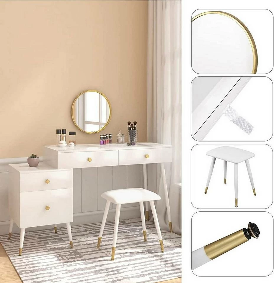 EUGAD Schminktisch (1-St), Schminktisch mit Hocker und Spiegel, Frisiertisch mit 4 Schubladen und Kosmetiktisch Frisierkommode für Schlafzimmer, Weiß Gold 4 EUGAD Schminktisch (1-St), Schminktisch mit Hocker und Spiegel, Frisiertisch mit 4 Schubladen und Kosmetiktisch Frisierkommode für Schlafzimmer, Weiß Gold – Bild 2