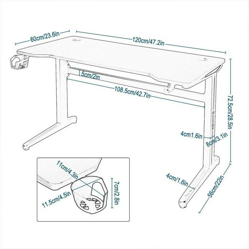 EUGAD Gamingtisch, Gaming Tisch mit LED 120x60cm Ergonomischer Schwarz Computertisch Schreibtisch PC Tisch mit Kabelmanagement Becherhalter Kopfhörerhalterung 4 EUGAD Gamingtisch, Gaming Tisch mit LED 120x60cm Ergonomischer Schwarz Computertisch Schreibtisch PC Tisch mit Kabelmanagement Becherhalter Kopfhörerhalterung – Bild 3
