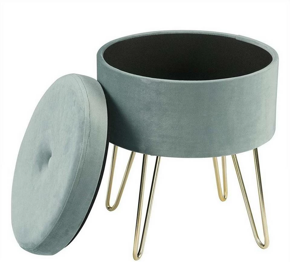 EUGAD Sitzhocker, Samthocker mit Stauraum, rund, mit stabilen goldenen Metallfüßen, Türkis Dunkelgrau, Dunkelgrün, Hellgrau, Rosa, Türkis 3 EUGAD Sitzhocker, Samthocker mit Stauraum, rund, mit stabilen goldenen Metallfüßen, Türkis Dunkelgrau, Dunkelgrün, Hellgrau, Rosa, Türkis