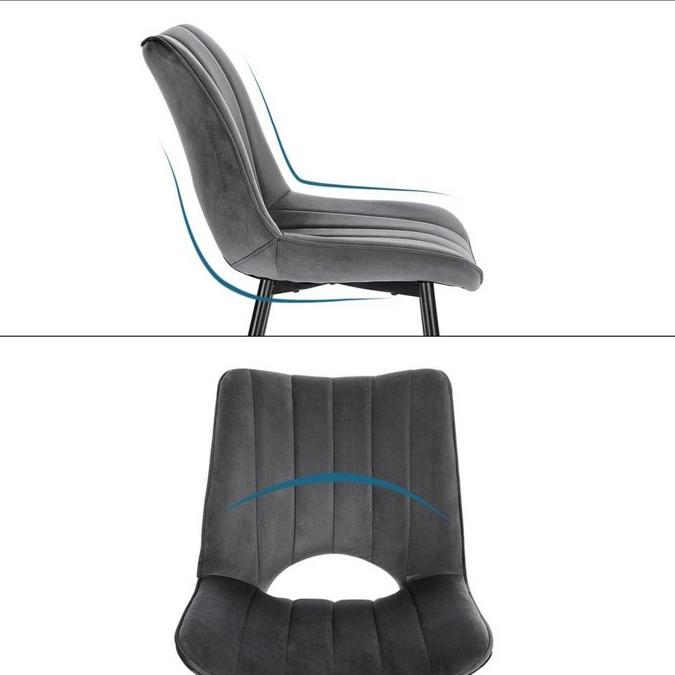 EUGAD Esszimmerstuhl (2 Stück), Küchenstuhl, Polsterstuhl, Wohnzimmerstuhl ohne Armlehne, Metallbeine, Samt, Dunkelgrau Hellgrau, Schwarz 11 EUGAD Esszimmerstuhl (2 Stück), Küchenstuhl, Polsterstuhl, Wohnzimmerstuhl ohne Armlehne, Metallbeine, Samt, Dunkelgrau Hellgrau, Schwarz – Bild 9