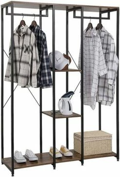 EUGAD Kleiderständer, Wäscheständer Garderobenständer mit Ablage Schwarzrohre und Eiche Platte Schwarz-Hell Eiche, Schwarz-Vintage, Weiß-Eiche -EUGAD Verkäufe e074243c 47e0 56cf 9e4f ce43f3dff7cd