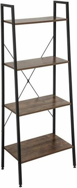 EUGAD Bücherregal, Standregal Bücherregal Metallregal Leiterregal Stufenregal Multifunktionale Regal Industrie Design MDF Metall Schwarz+schwarzer Marmor Golden+Weißer Marmor, Vintage