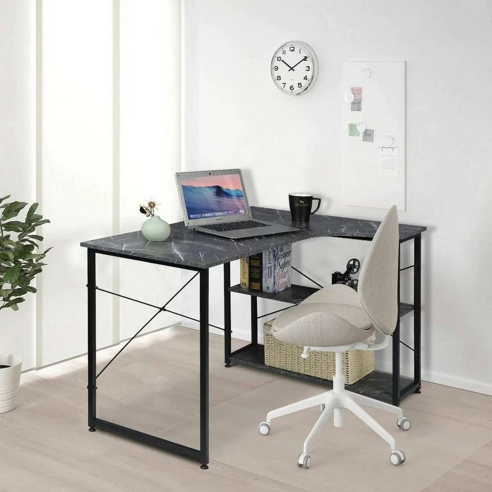 EUGAD Schreibtisch, mit Bücherregal 120x74x71,5 cm Schwarz Marmor Holz Vintage 4 EUGAD Schreibtisch, mit Bücherregal 120x74x71,5 cm Schwarz Marmor Holz Vintage – Bild 2