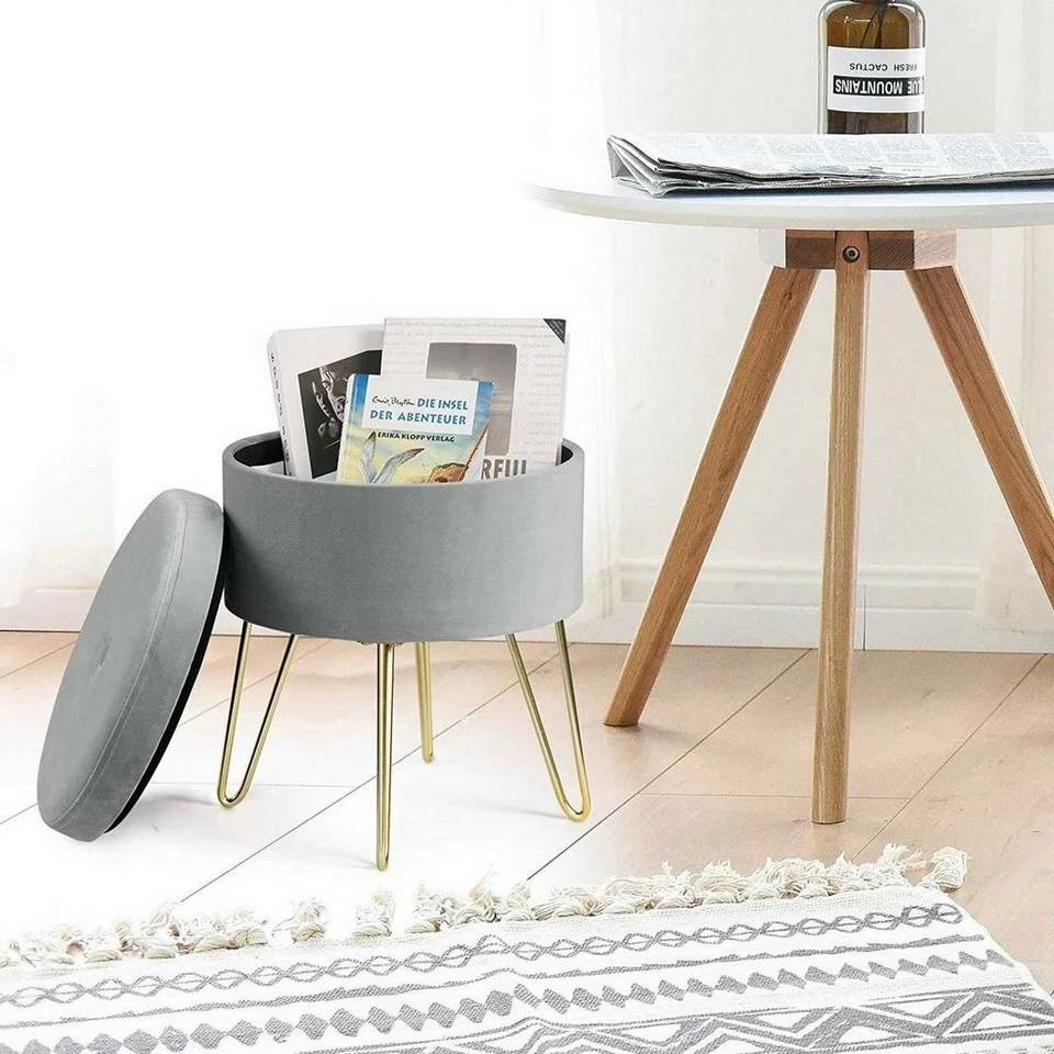 EUGAD Sitzhocker, Samthocker mit Stauraum, rund, mit stabilen goldenen Metallfüßen, Türkis Dunkelgrau, Dunkelgrün, Hellgrau, Rosa, Türkis 12 EUGAD Sitzhocker, Samthocker mit Stauraum, rund, mit stabilen goldenen Metallfüßen, Türkis Dunkelgrau, Dunkelgrün, Hellgrau, Rosa, Türkis – Bild 10