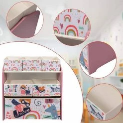 EUGAD Bücherregal, Kinder Aufbewahrungsregal Spielzeugregal Bücherregal Spielzeugkiste Kinderkommode Kindermöbel 3 Schichten mit 6 Kisten aus MDF Rosa -EUGAD Verkäufe e8d91a85 df9f 570a 8b67 e0952aa0916b
