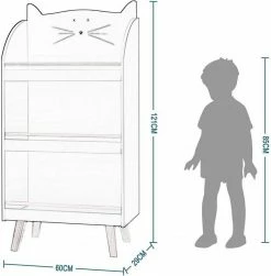 EUGAD Bücherregal, Kinderregal im Kinderzimmer, Spielzeugregal mit 3 Regalen, solides Aufbewahrungsregal in Katzenform aus MDF und Kiefernholz, 60x29x121,5 cm, Weiß -EUGAD Verkäufe ec38241d 2e93 507b 954e b765d9fcac87