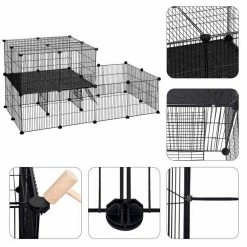 EUGAD Freigehege, Freigehege Kaninchen mit Stauraum Hasen Meerschweinchen Welpenauslauf Laufgitter mit Tür&Treppe DIY Schwarz 30 Platten (35x35cm/Platte) 105 x 70 x 70 cm -EUGAD Verkäufe ed004578 1bc8 5370 9764 3b2872c6fd77