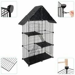 EUGAD Freigehege, Kleintierkäfig Katzenkäfig Schwarz 75x39x145cm -EUGAD Verkäufe ee697100 8f99 5d23 936e d32bfecef95e