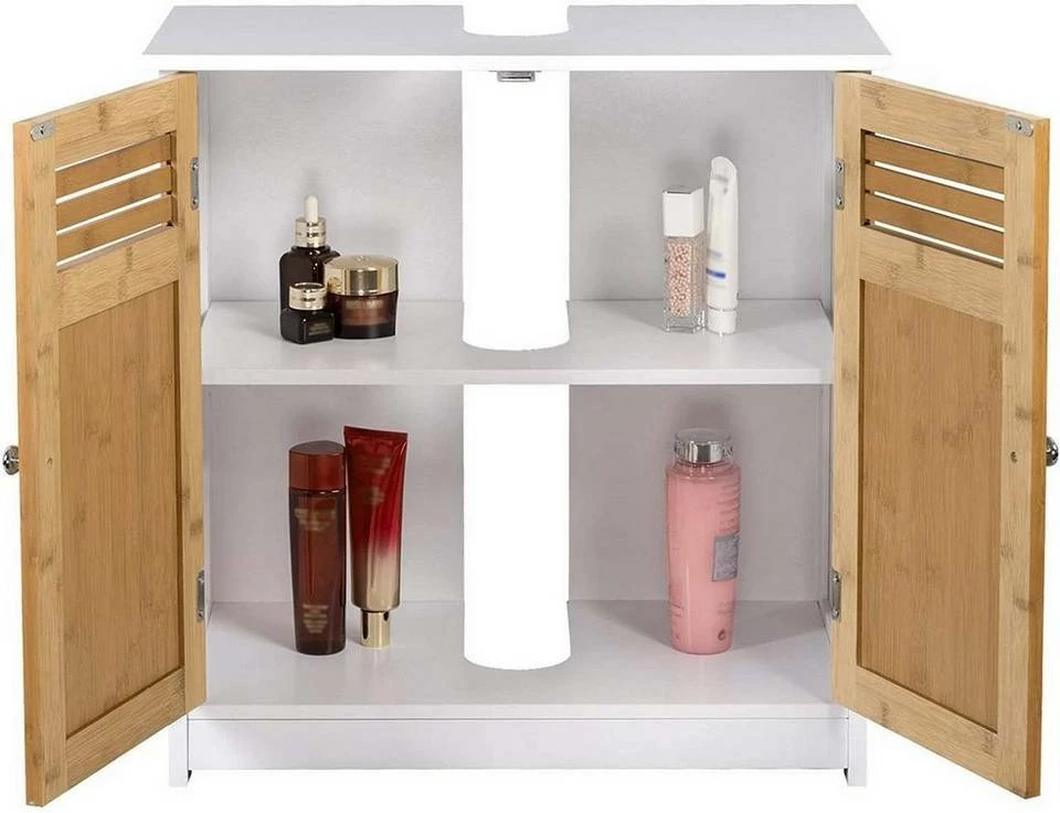 EUGAD Waschbeckenunterschrank Unterschrank Badezimmerschrank Waschtisch Badschrank mit 2 Türen 60x30x60cm aus MDF Weiß+Natur Weiß+Grau, Weiß+Natur 8 EUGAD Waschbeckenunterschrank Unterschrank Badezimmerschrank Waschtisch Badschrank mit 2 Türen 60x30x60cm aus MDF Weiß+Natur Weiß+Grau, Weiß+Natur – Bild 6