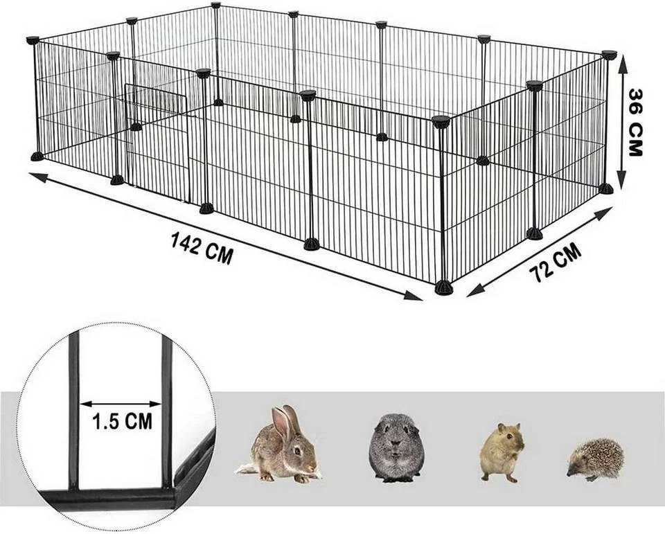 EUGAD Freigehege, Freigehege für Kaninchen Hasen Meerschweinchen Welpenauslauf Kleintiergehege Laufgitter mit Tür DIY 12 Platten Schwarz 142 x 72 x 36 cm 5 EUGAD Freigehege, Freigehege für Kaninchen Hasen Meerschweinchen Welpenauslauf Kleintiergehege Laufgitter mit Tür DIY 12 Platten Schwarz 142 x 72 x 36 cm – Bild 3
