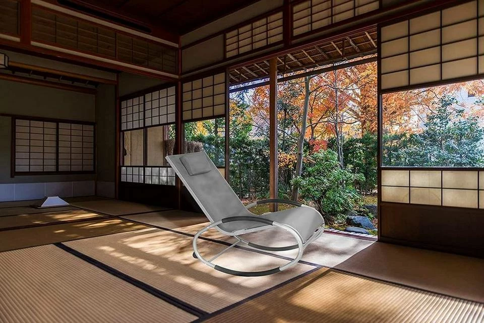 EUGAD Schaukelstuhl, 2tlg Relaxliege Schaukelstuhl für Terrasse Balkon, Metallgestell + Textilgewebe, Grau 4 EUGAD Schaukelstuhl, 2tlg Relaxliege Schaukelstuhl für Terrasse Balkon, Metallgestell + Textilgewebe, Grau – Bild 2