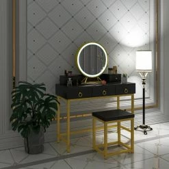 EUGAD Schminktisch (1-St), Schminktisch mit LED-Beleuchtung in 3 Farben, Kosmetiktisch mit Spiegel und Hocker, 5 Schubladen, 100x40x140cm, Modern Kosmetiktisch Weiß Schwarz, Weiß 34 EUGAD Schminktisch (1-St), Schminktisch mit LED-Beleuchtung in 3 Farben, Kosmetiktisch mit Spiegel und Hocker, 5 Schubladen, 100x40x140cm, Modern Kosmetiktisch Weiß Schwarz, Weiß -EUGAD Verkäufe f04ea12f 3428 4e71 8c86 2c39092d6023