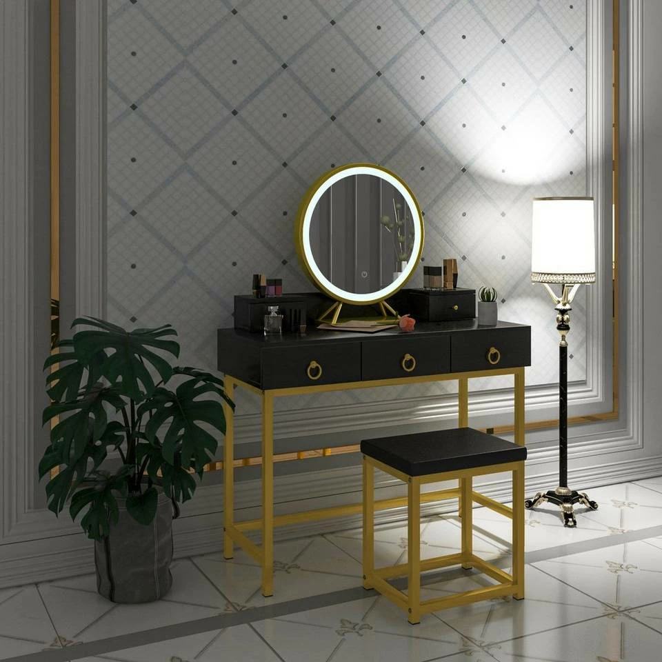 EUGAD Schminktisch (1-St), Schminktisch mit LED-Beleuchtung in 3 Farben, Kosmetiktisch mit Spiegel und Hocker, 5 Schubladen, 100x40x140cm, Modern Kosmetiktisch Weiß Schwarz, Weiß 15 EUGAD Schminktisch (1-St), Schminktisch mit LED-Beleuchtung in 3 Farben, Kosmetiktisch mit Spiegel und Hocker, 5 Schubladen, 100x40x140cm, Modern Kosmetiktisch Weiß Schwarz, Weiß – Bild 14