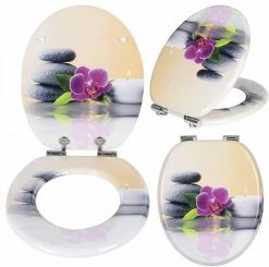 EUGAD WC-Sitz (1-St), Toilettensitz, WC Sitz mit Absenkautomatik, MDF, Holz, Softclose Scharnier Grüne Blätter, Holzfarbe, Lilie, Seestern, Seestern Am Strand, Seestern Sonnenuntergang, Stone, ‎Lila Blume und Stones -EUGAD Verkäufe f09e0bc5 fc13 4446 9116 a41bb4a9d8d3