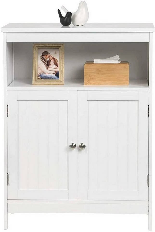 EUGAD Badkommode, Badschrank Beistellschrank, mit Doppeltür, 3 Fächern, MDF, Weiß 3 EUGAD Badkommode, Badschrank Beistellschrank, mit Doppeltür, 3 Fächern, MDF, Weiß