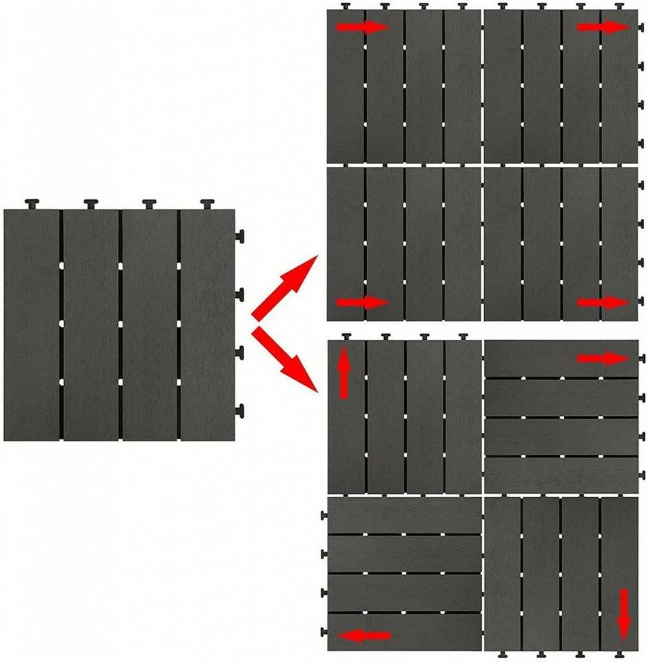 EUGAD WPC-Fliesen, 22 Stück WPC Terrassenfliesen in T-Form 30x30cm Dunkelgrau Anthrazit, Braun, Hellgrau 9 EUGAD WPC-Fliesen, 22 Stück WPC Terrassenfliesen in T-Form 30x30cm Dunkelgrau Anthrazit, Braun, Hellgrau – Bild 7