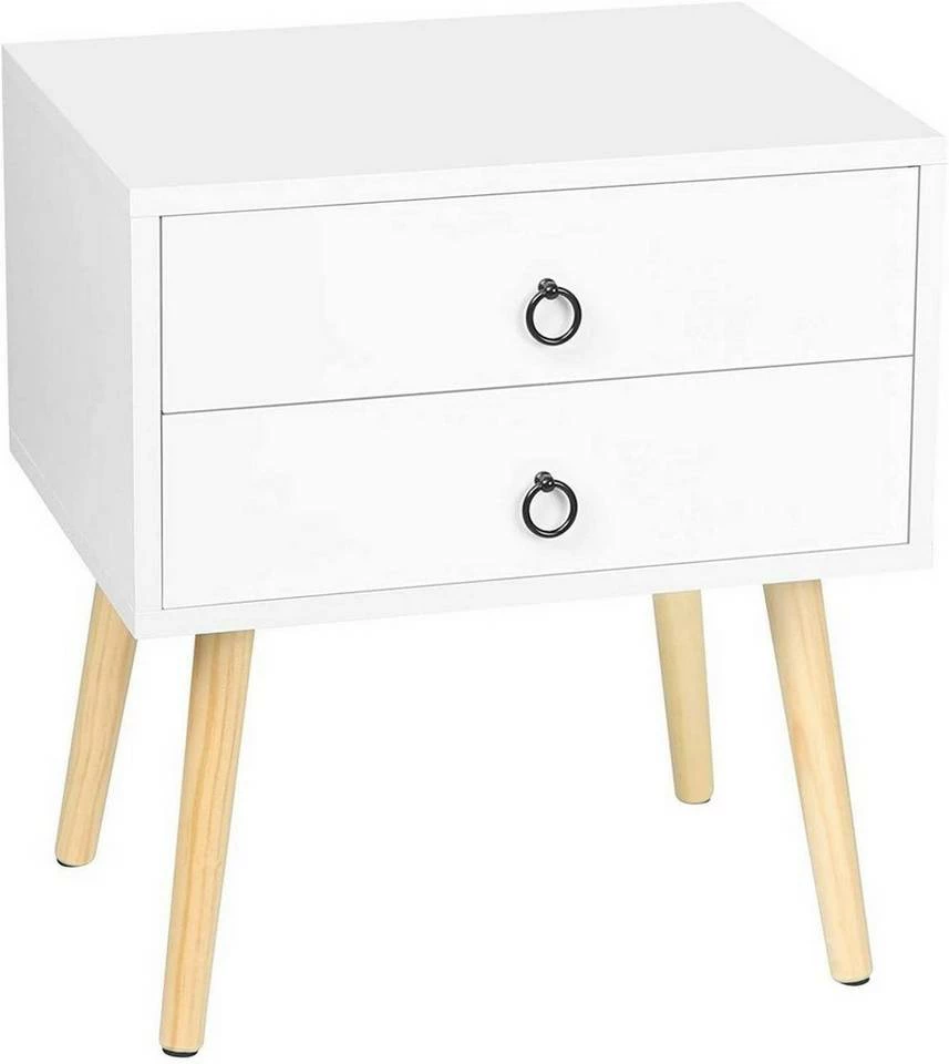 EUGAD Nachttisch, Beistelltisch mit 2 Schubladen Nachtkommode Nachtschrank Holzbeine MDF 46x35x50cm Weiß Grau, Weiß 6 EUGAD Nachttisch, Beistelltisch mit 2 Schubladen Nachtkommode Nachtschrank Holzbeine MDF 46x35x50cm Weiß Grau, Weiß – Bild 5