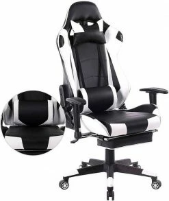 EUGAD Gaming Chair, Bürostuhl Schreibtischstuhl, Kunstleder, mit Ledenkissen Kopfstütze einstellbaren Armlehnen Weiß Grau, Rot, Weiß -EUGAD Verkäufe f42bcf68 aa09 5500 97ee 5c66128d0f7a