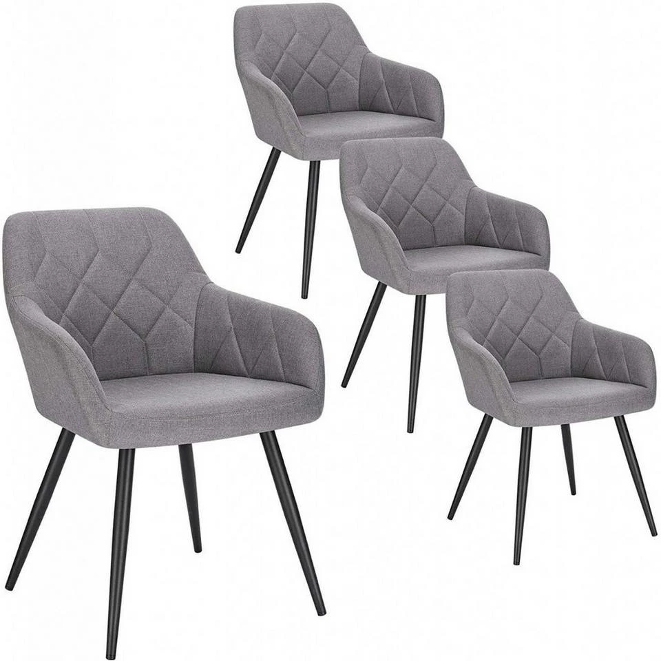 EUGAD Esszimmerstuhl (4 Stück), Wohnzimmerstuhl aus Leinen Polsterstuhl mit Armlehnen und Rückenlehne schwarze Gestell aus Metall Hellgrau Dunkelgrau 3 EUGAD Esszimmerstuhl (4 Stück), Wohnzimmerstuhl aus Leinen Polsterstuhl mit Armlehnen und Rückenlehne schwarze Gestell aus Metall Hellgrau Dunkelgrau