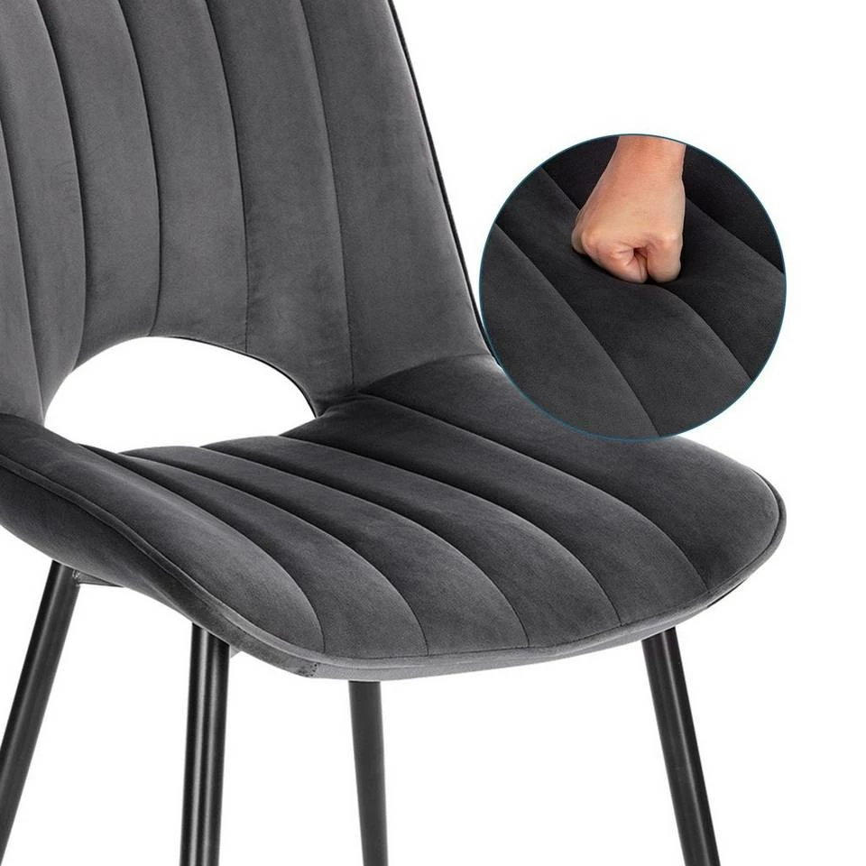 EUGAD Esszimmerstuhl (2 Stück), Küchenstuhl, Polsterstuhl, Wohnzimmerstuhl ohne Armlehne, Metallbeine, Samt, Dunkelgrau Hellgrau, Schwarz 10 EUGAD Esszimmerstuhl (2 Stück), Küchenstuhl, Polsterstuhl, Wohnzimmerstuhl ohne Armlehne, Metallbeine, Samt, Dunkelgrau Hellgrau, Schwarz – Bild 8