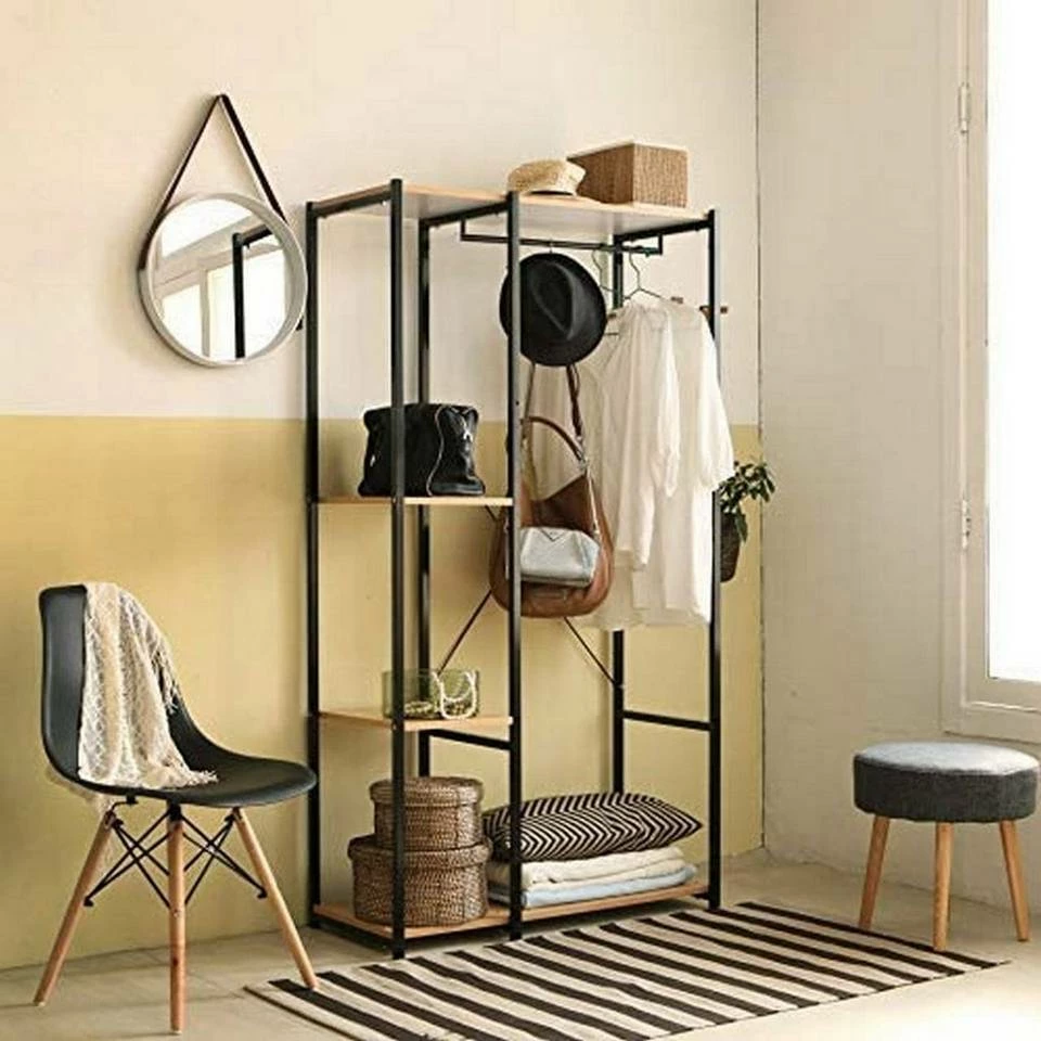 EUGAD Kleiderständer, Garderobenständer Hängeregal mit Schuhregal Holz Metall Schwarz-Hell Eiche Schwarz-Vintage, Weiß-Eiche 4 EUGAD Kleiderständer, Garderobenständer Hängeregal mit Schuhregal Holz Metall Schwarz-Hell Eiche Schwarz-Vintage, Weiß-Eiche – Bild 2