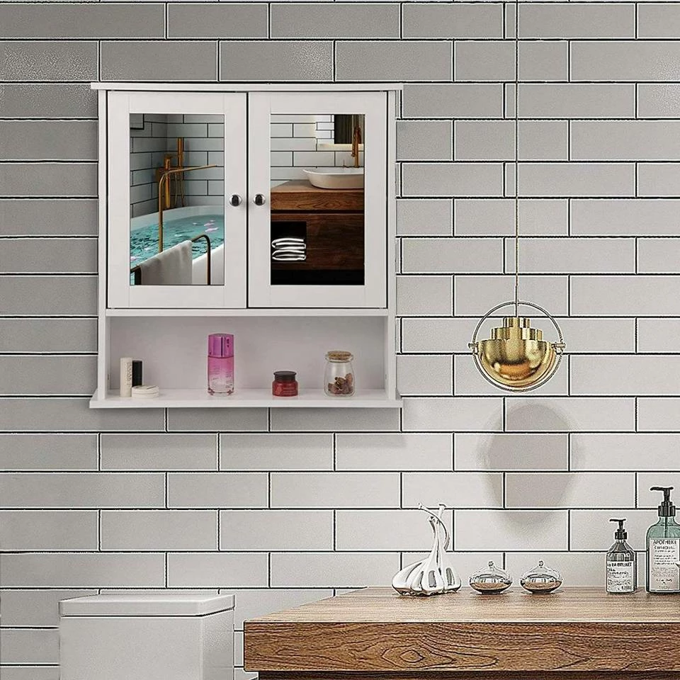 EUGAD Spiegelschrank Hängeschrank mit Ablage mit Ablage Schminkschrank aus Holz 56 x 58 x 13 cm weiß 4 EUGAD Spiegelschrank Hängeschrank mit Ablage mit Ablage Schminkschrank aus Holz 56 x 58 x 13 cm weiß – Bild 2