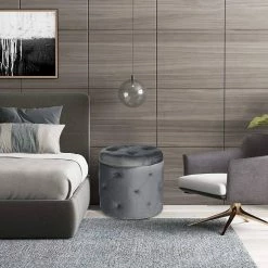 EUGAD Sitzhocker, Sitztruhe mit Stauraum, Sitz rund mit Deckel, Samt, ca.27L, Rosa Dunkelgrau, Hellgrau -EUGAD Verkäufe fa44c383 2b70 5ec6 a856 b1b04c8f3045