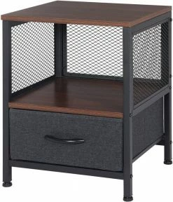 EUGAD Nachttisch (1-St), Nachtkommode mit Ablagen und Schubladen, Beistelltisch für Wohnzimmer, Nachtschrank für Schlafzimmer industrieller Stil, 40x52x36cm