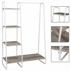 EUGAD Garderobenständer, Kleiderständer,mit Regal, Metall, Holz,im Flur, Wohnzimmer, Dunkelbraun-Schwarz Eiche-Weiß, Sand-Weiß -EUGAD Verkäufe fbc652bc 83d0 5def 94cd 286363626398