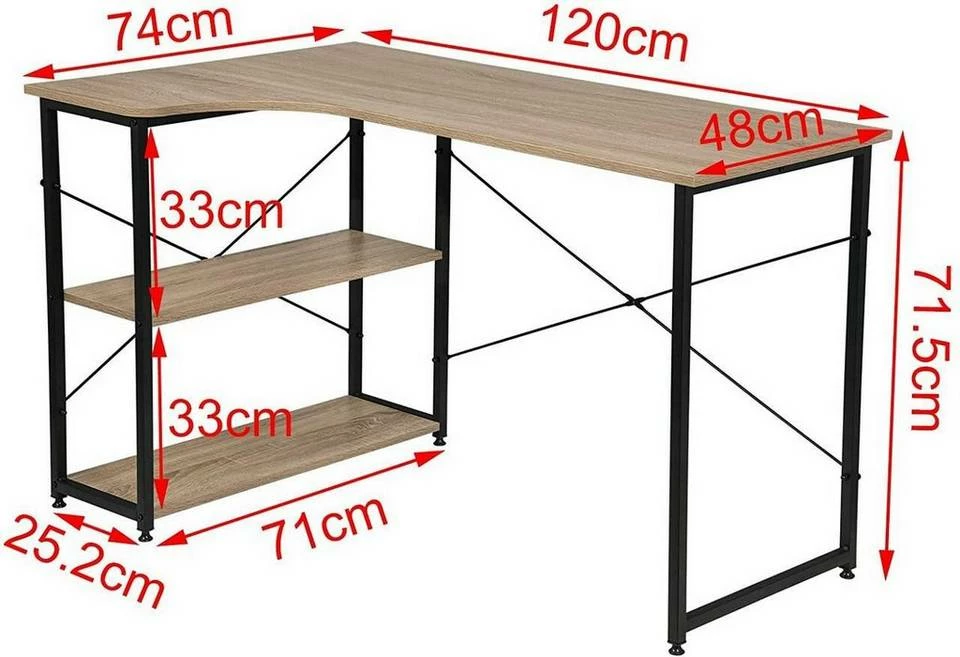 EUGAD Schreibtisch, PC-Tisch Bürotisch Arbeitstisch mit Bücherregal Holz 120x74x71,5 cm Hell Eiche Holz Vintage, Weiß+Hell Eiche 5 EUGAD Schreibtisch, PC-Tisch Bürotisch Arbeitstisch mit Bücherregal Holz 120x74x71,5 cm Hell Eiche Holz Vintage, Weiß+Hell Eiche – Bild 3