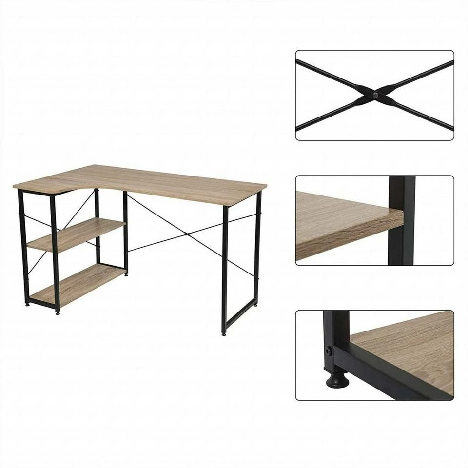 EUGAD Schreibtisch, Computertisch Büromöbel Couchtisch mit Ablage Holz Stahl Schwarz+Beigebraun Industrie-design 10 EUGAD Schreibtisch, Computertisch Büromöbel Couchtisch mit Ablage Holz Stahl Schwarz+Beigebraun Industrie-design – Bild 8