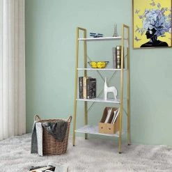 EUGAD Bücherregal, Standregal Bücherregal Metallregal Leiterregal Stufenregal Multifunktionale Regal Industrie Design MDF Metall Schwarz+schwarzer Marmor Golden+Weißer Marmor, Vintage -EUGAD Verkäufe fcec248b 9279 5a4e 8693 2f8f5b13ad08