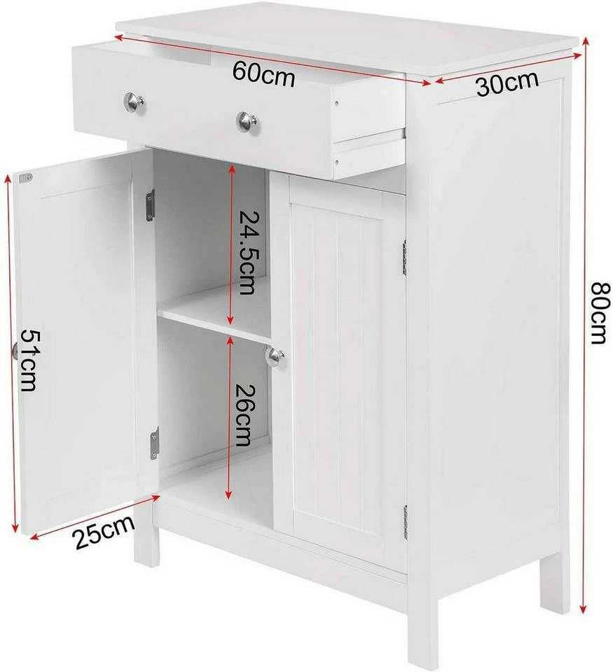 EUGAD Badkommode, Badezimmerschrank, 2 Türen, 1 Schubkasten, mit verstellbare Regalebene, MDF, Weiß 5 EUGAD Badkommode, Badezimmerschrank, 2 Türen, 1 Schubkasten, mit verstellbare Regalebene, MDF, Weiß – Bild 3