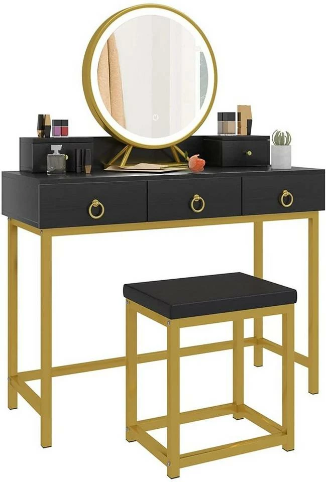 EUGAD Schminktisch (1-St), Schminktisch mit LED-Beleuchtung in 3 Farben, Kosmetiktisch mit Spiegel und Hocker, 5 Schubladen, 100x40x140cm, Modern Kosmetiktisch Weiß Schwarz, Weiß 12 EUGAD Schminktisch (1-St), Schminktisch mit LED-Beleuchtung in 3 Farben, Kosmetiktisch mit Spiegel und Hocker, 5 Schubladen, 100x40x140cm, Modern Kosmetiktisch Weiß Schwarz, Weiß – Bild 11